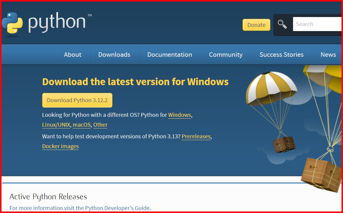 Picture showing a screen to download python